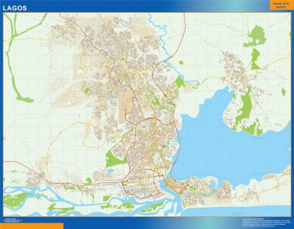 Mapa Lagos en Nigeria enmarcado plastificado