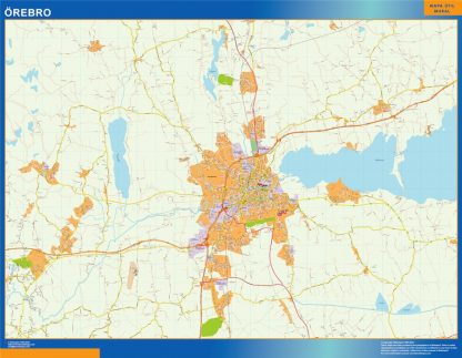 Mapa de Orebro en Suecia enmarcado plastificado 