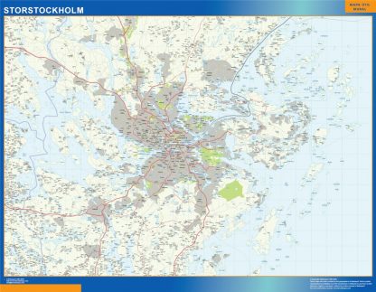 Mapa de Storstockholm en Suecia enmarcado plastificado