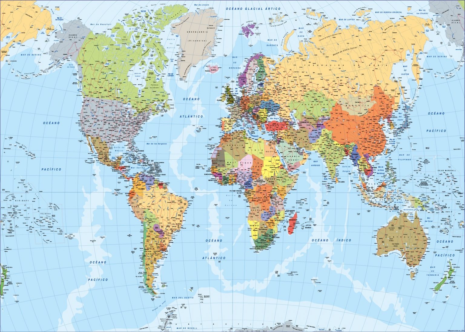 Mapamundi español plastificado | Mapas grandes de pared de España y el